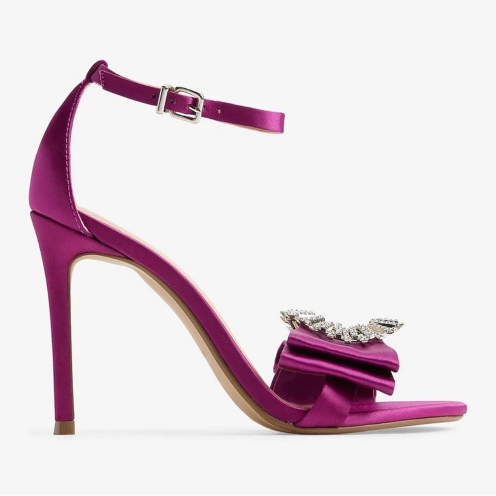 NEW Express Purple Satin Bow Rhinestone Stilettos with Crystals - Picture 3 of 8